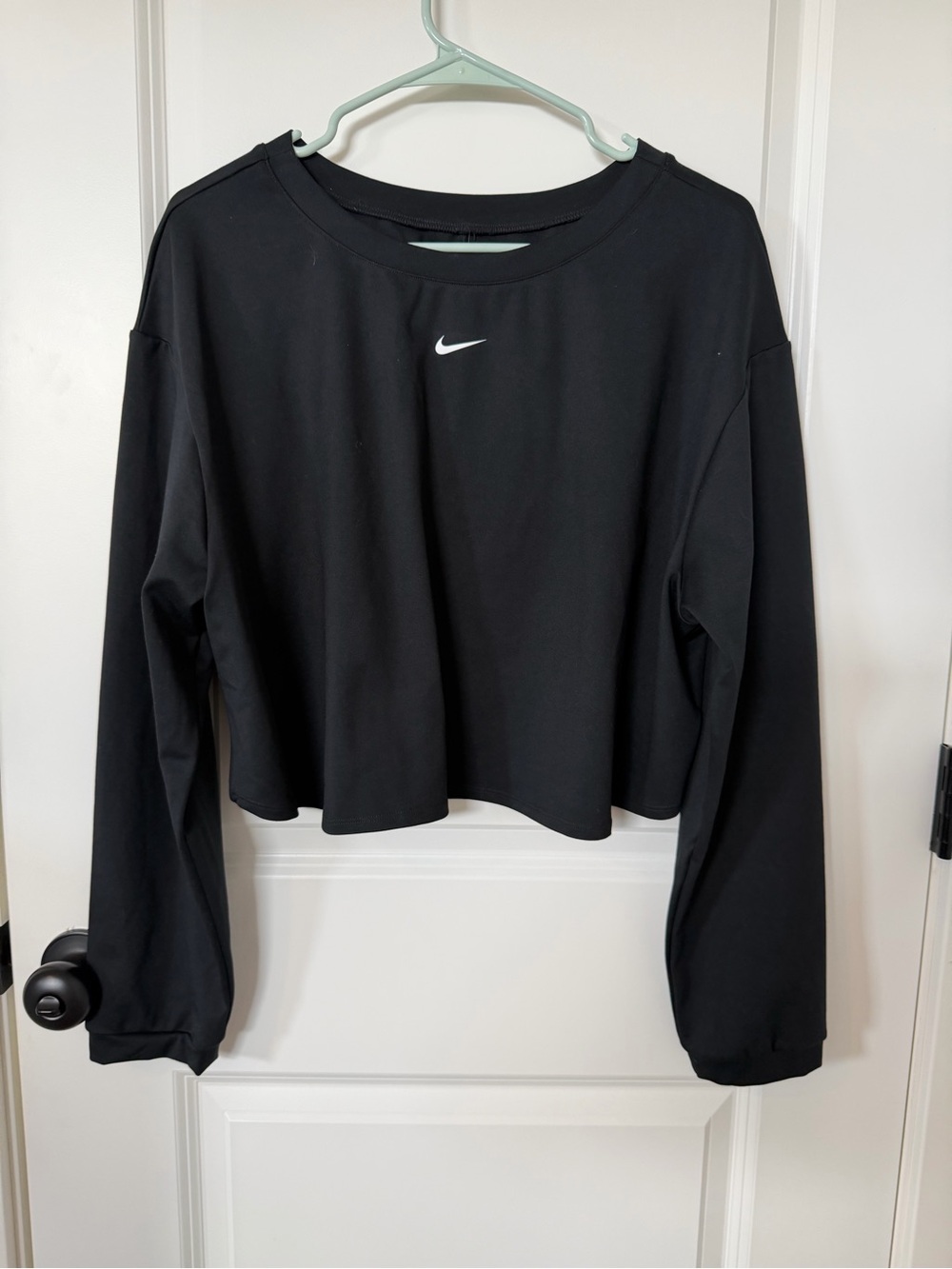 Nike Women's Black Cropped Crewneck Sweatshirt with White Swoosh